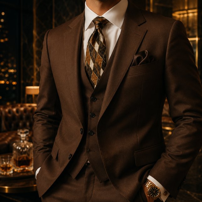Corbata Lujo Elegante Piedra Geométrica Dorada Marrón (Subido por el creador)