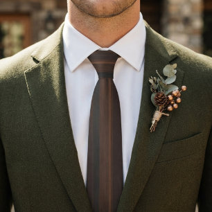 Corbata Lujo Grano de Madera de Carbón Oscuro y Caoba