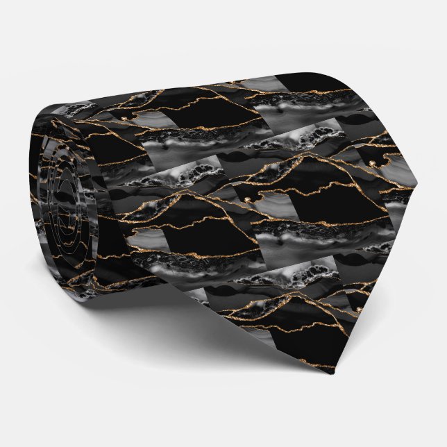 Corbata Lujo Negro Falso Brillo Seda Falsa Dorada (Enrollado)
