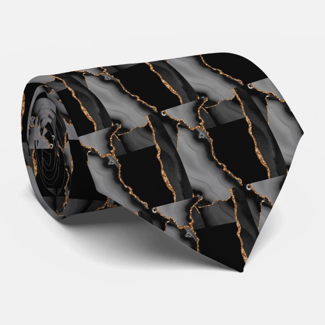 Corbata Lujo Negro Falso Glitter Seda Falsa Dorada (Enrollado)