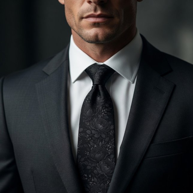 Corbata Lujo Negro Mate Floral (Subido por el creador)