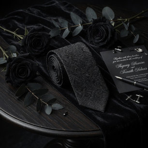 Corbata Lujo Negro Medianoche Damask Floral Embossed