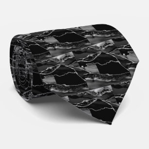 Corbata Lujo Negro Plata Brillo Falso Seda Falsa