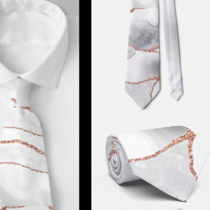 Corbata Lujo Rosa Blanca Oro Agata Geoda Brillo