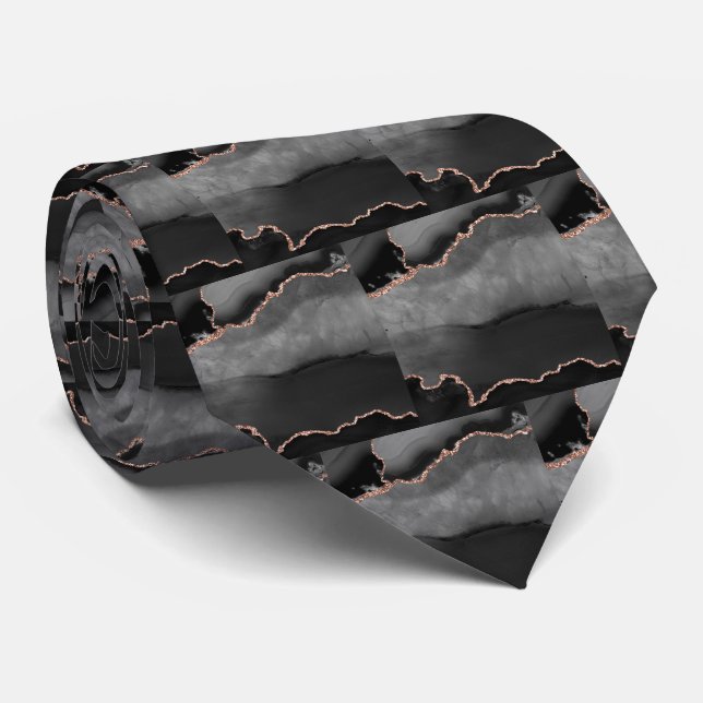 Corbata Lujo Rosa de Oro Negro Falso Brillo Falsa Seda (Enrollado)