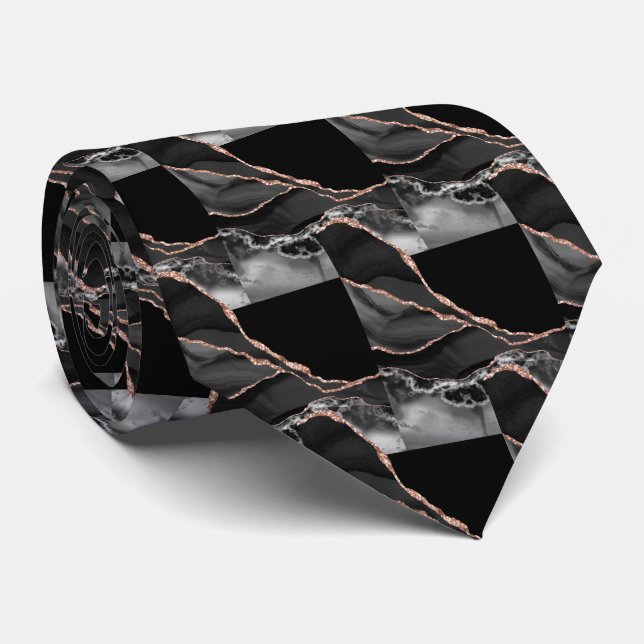 Corbata Lujo Rosa de Oro Negro Falso Brillo Falsa Seda (Enrollado)