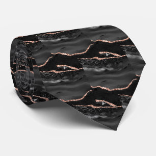 Corbata Lujo Rosa de Oro Negro Falso Brillo Falsa Seda