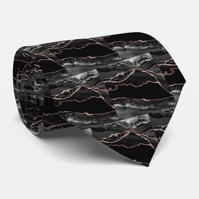 Corbata Lujo Rosa de Oro Negro Falso Brillo Falsa Seda (Enrollado)