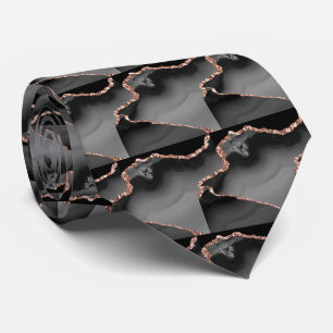 Corbata Lujo Rosa de Oro Negro Falso Brillo Falsa Seda