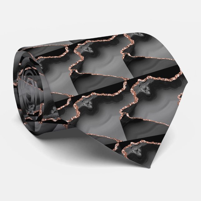 Corbata Lujo Rosa de Oro Negro Falso Brillo Falsa Seda (Enrollado)