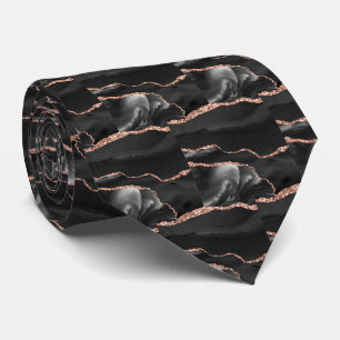 Corbata Lujo Rosa de Oro Negro Falso Brillo Falsa Seda