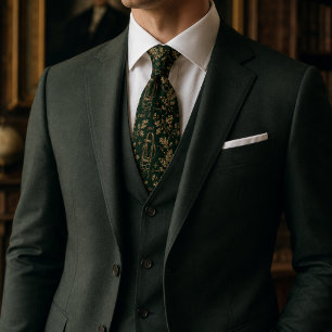 Corbata Lujo Verde Bosque Ecuestre Dinero Antiguo