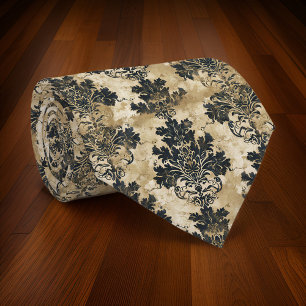 Corbata Lujoso Marfil Damask Elegante Beige Negro