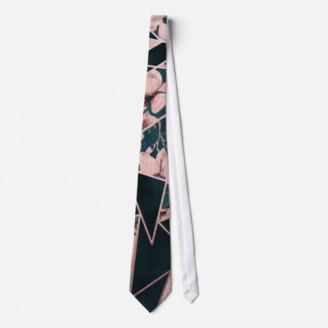 Corbata Lujoso patrón geométrico floral Rosa Gold Artsy (Anverso)