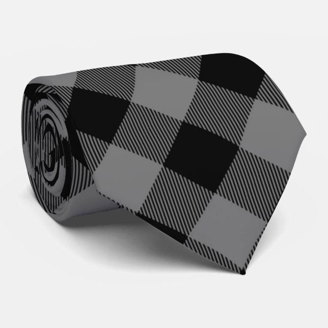 Corbata Lumberjack Buffalo Check Plaid Patrón Gris Negro (Enrollado)