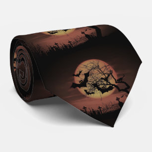 Corbata Luna de cosecha naranja espeluznante murciélagos y