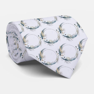 Corbata Luna de media luna azul con patrón de flores blanc