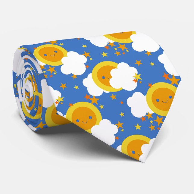 Corbata Luna Kawaii Caída, Estrellas, Sol (Enrollado)