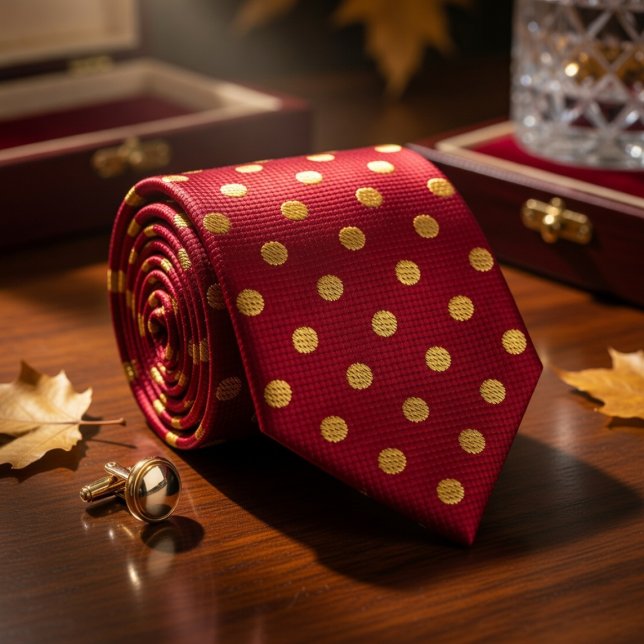 Corbata Lunares Carmesí y Dorado (Subido por el creador)