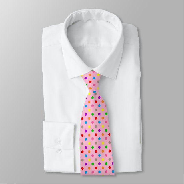 Corbata Lunares de arcoíris coloridos rosa  (Atado)