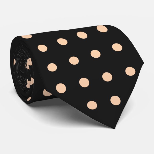Corbata Lunares de melocotón albaricoque sobre fondo negro (Enrollado)
