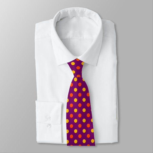 Corbata Lunares naranjas y amarillos Morado  (Atado)