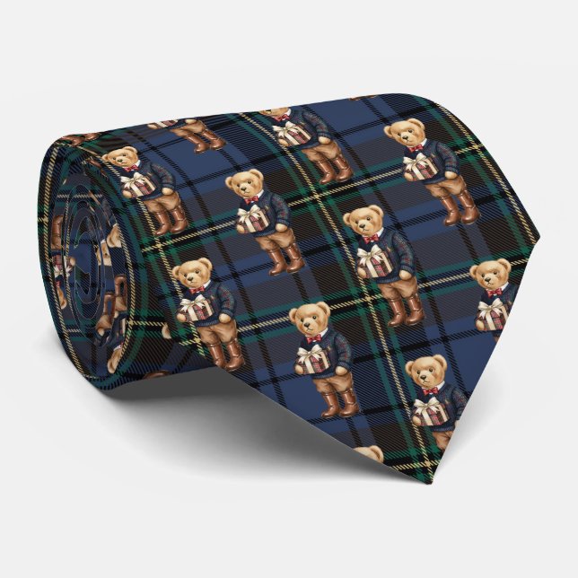 Corbata Luxe Preppy Plaid Christmas Teddy Bear (Enrollado)