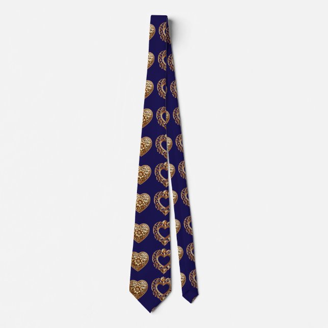 Corbata Luxurious Golden Baroque Hearts Pattern on Navy Bl (Anverso)