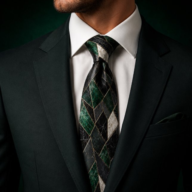 Corbata Luxury Esmeralda Noir Gold Mármol Geométrico (Subido por el creador)