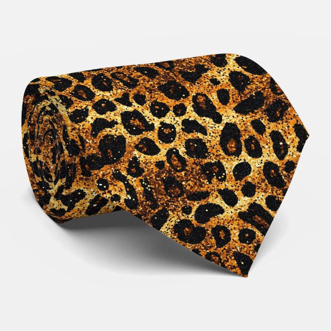 Corbata Luxury Glitter Gold Brown Rust Leopard Pattern (Enrollado)