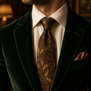 Corbata Luxury Marrón Oro Hoja de Roble Dinero Antiguo