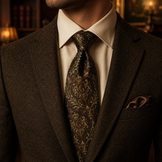 Corbata Luxury Marrón Royal Crest Botánico Dinero Antiguo  (Subido por el creador)