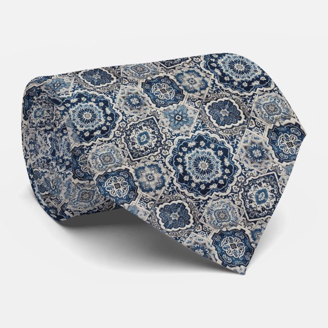 Corbata Luxury Statement Moroccan Tiled Faux Silk Neck Tie (Enrollado)