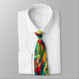 Corbata Luz tropical con pequeños loros de colores