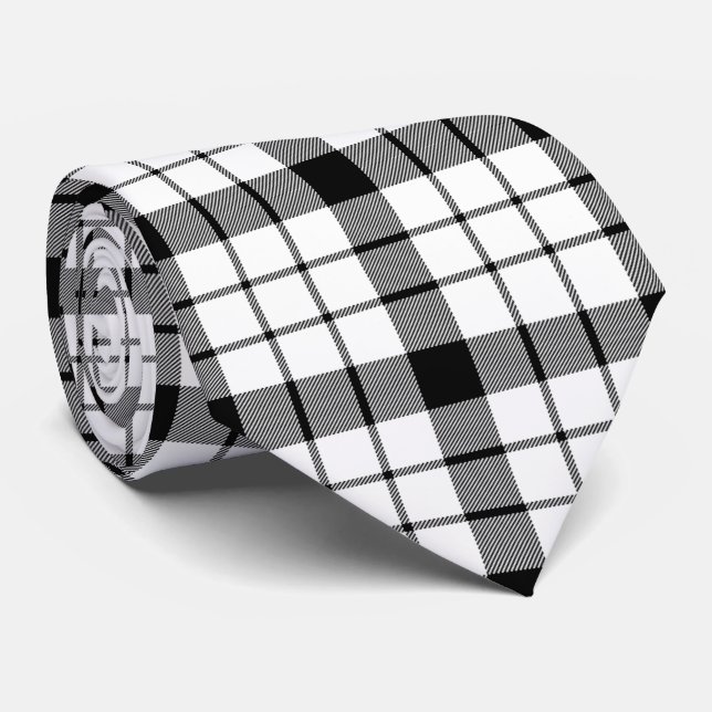 Corbata MacFarlane tartan blanco negro plaid (Enrollado)