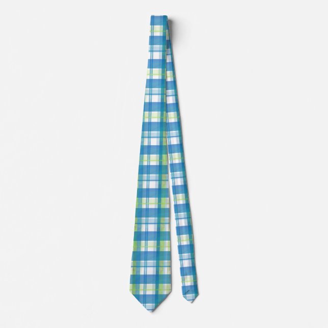 Corbata Madras verdes y azules (Anverso)