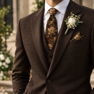 Corbata Magnolia Floral de Boda de Chocolate Oscuro