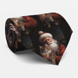 Corbata Maine Coon Con Santa Claus Festivo Navidad 