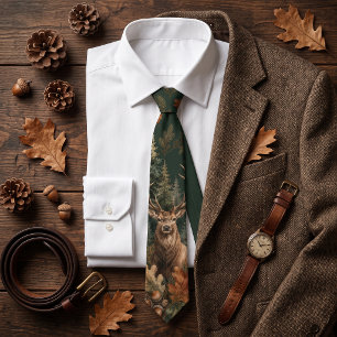 Corbata Majestuoso ciervo venado y bosque de pino verde pa