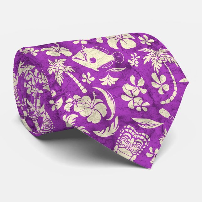 Corbata Makapuu Beach Hawaiian Tropical Tiki Batik (Enrollado)