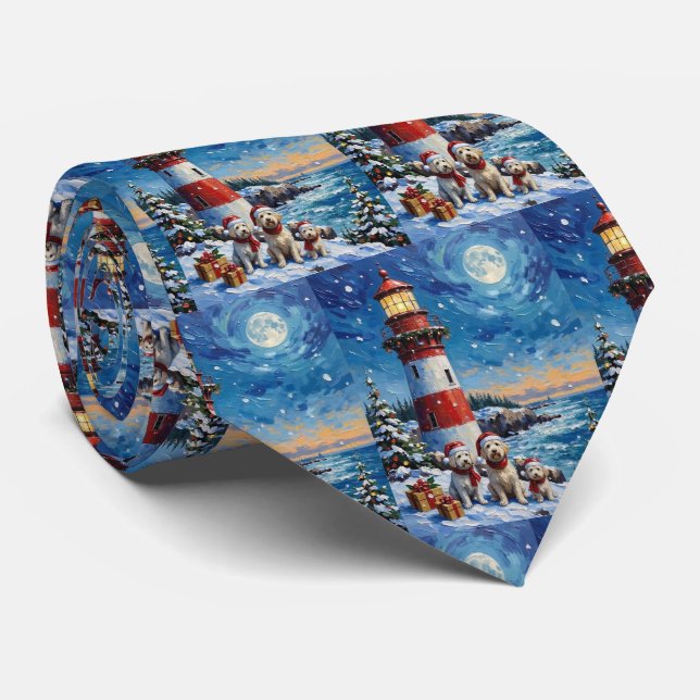 Corbata Maltese Christmas Lighthouse Holiday (Enrollado)