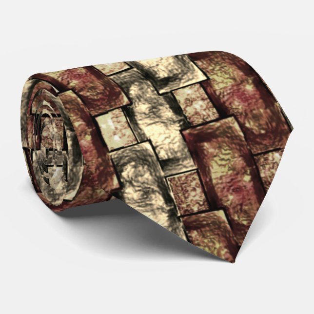 Corbata Mancha marrón y dorada, trozos rectangulares talla (Enrollado)