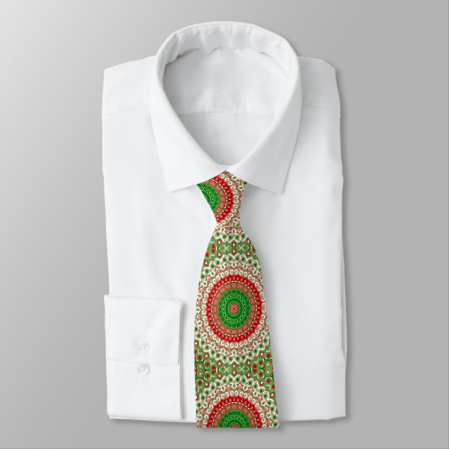 Corbata Mandalá Clásico Navideño en Rojo, Verde y Dorado (Atado)