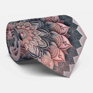 Corbata Mandala Floral Rosa Polvo y Carbón