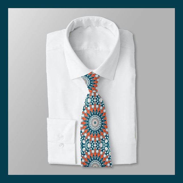 Corbata Mándala geométrico de azul verdoso y naranja (Subido por el creador)