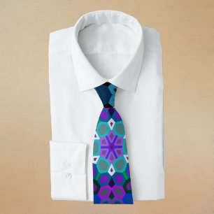 Corbata Mandalá Hexagonal Azul Amarillo Rojo y Verde