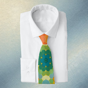Corbata Mandalá Hexagonal Naranja Amarillo Rojo y Azul