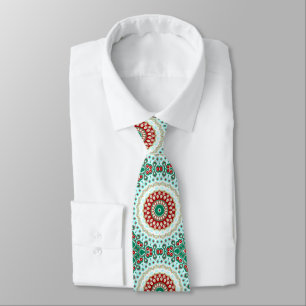 Corbata Mandalá Navideño en Rojo, Verde y Azul Helado
