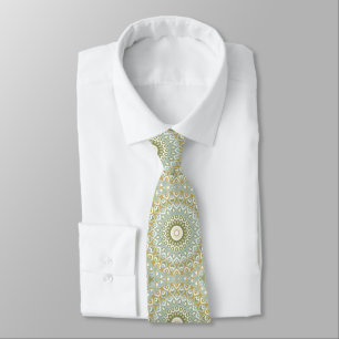 Corbata Mandalá Terroso en Verde, Dorado y Azul Suave