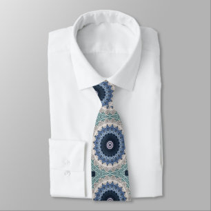Corbata Mandalas Azul y Turquesa con Simetría Geométrica